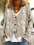 Ottilie - Oversized V-Neck Digital Print Knit Cardigan