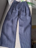 Lina™ | Women's Solid Pleated Drawstring Cotton-Linen Wide-Leg Pants
