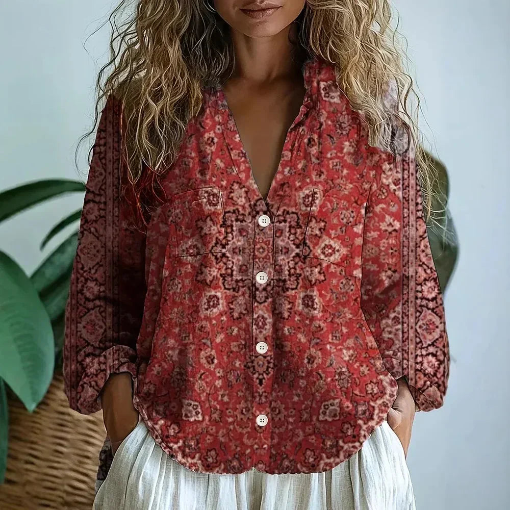 Ambre™ | Vintage Leaf Print Blouse