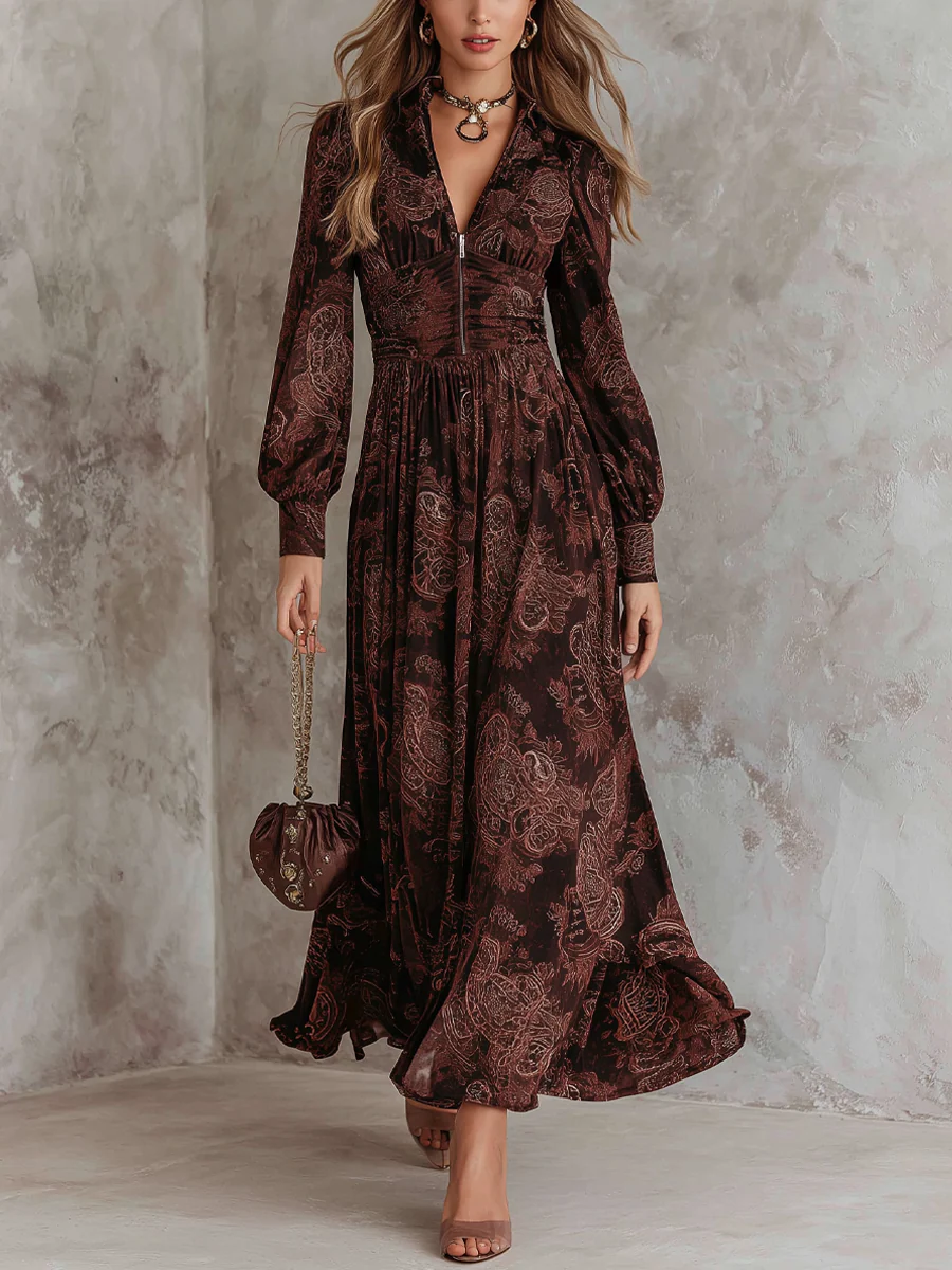 Amelia™ | Paisley Zip Waist Maxi Dress